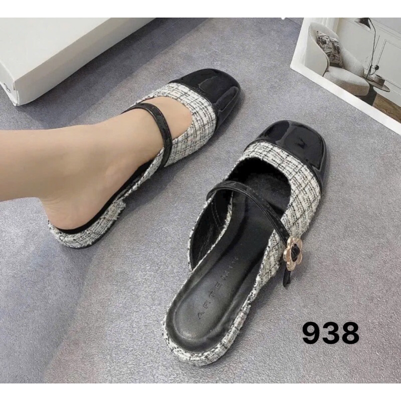 Giày Sục nữ đế 2cm quai cài ngang hoa hottrend C938