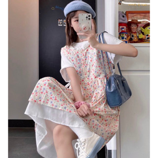 Đầm Yếm Baby Doll Hoa Nhí khoét Nách, Cổ Xếp Bèo Phối Cúc ( KO KÈM ÁO TRONG)