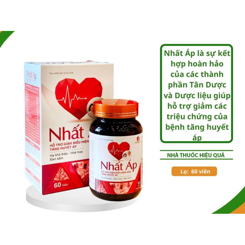 Viên uống Nhất Áp I Giúp ổn định và làm giảm các biểu hiện của Tăng huyết áp I Hàng chính hãng I Lọ 60 viên