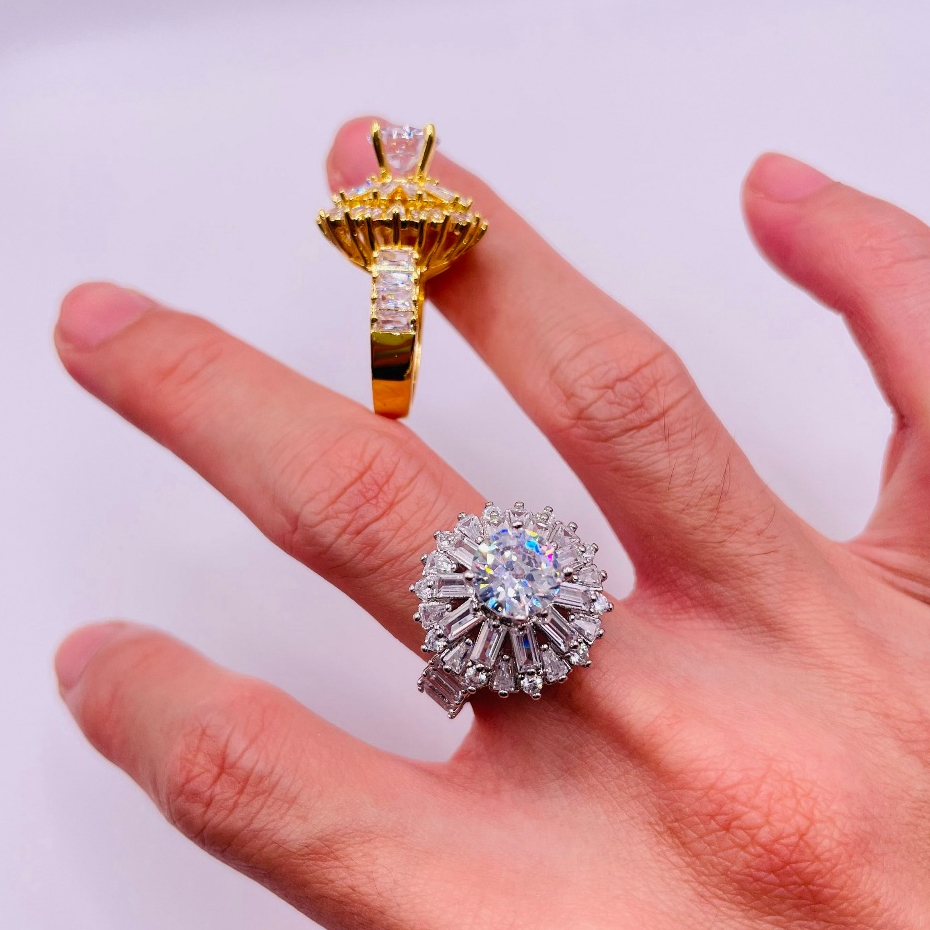 Nhẫn đính đá, Nhẫn hột xoàn đá cao, Titan không phai không rỉ sét màu 18k và bạch kim mã 27