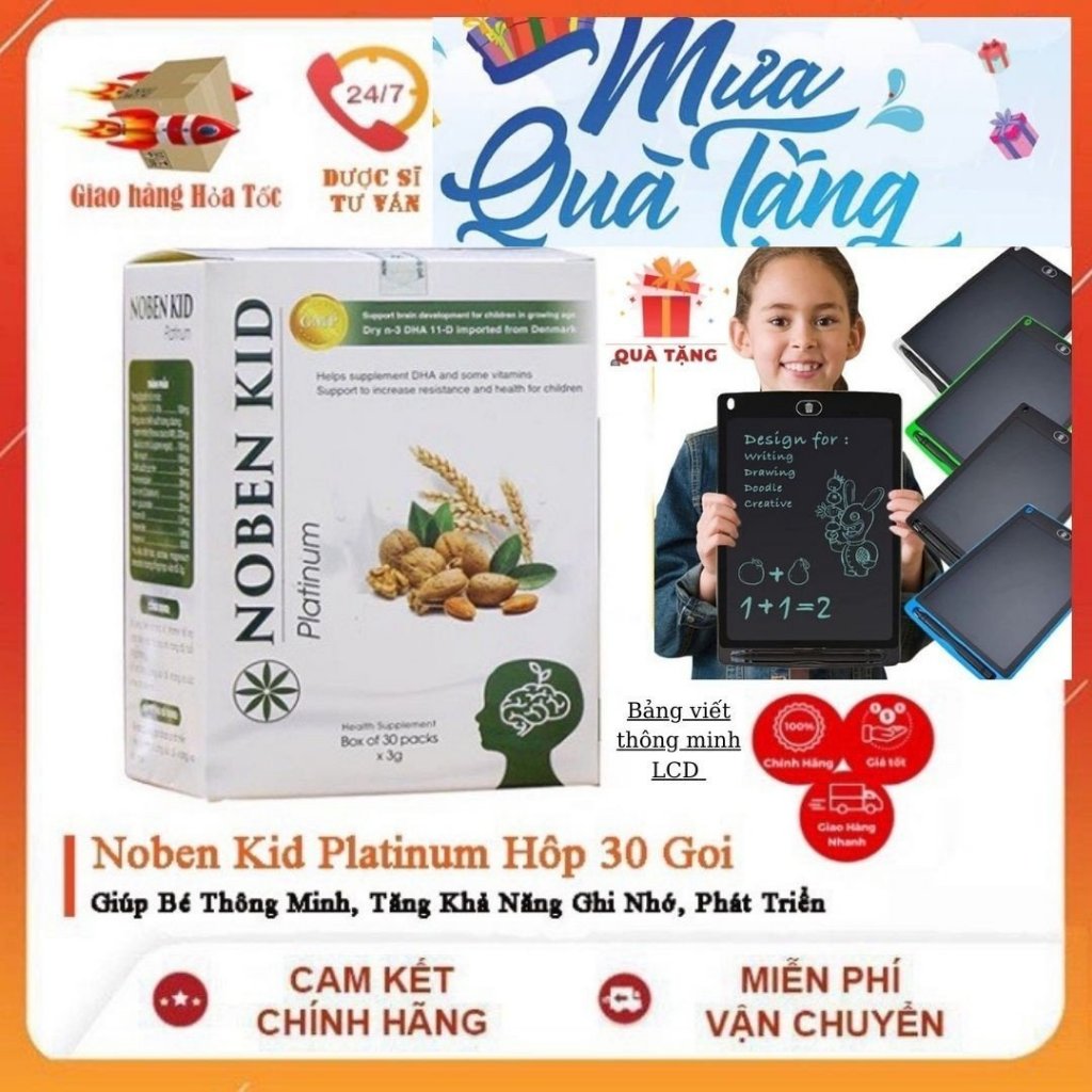 NOBEN KID Cốm Trí Não, DHA Cho Bé, Giúp Bé Thông Minh, Tri Ân Cuối Năm Tặng Ngay Bảng Học Thông Minh