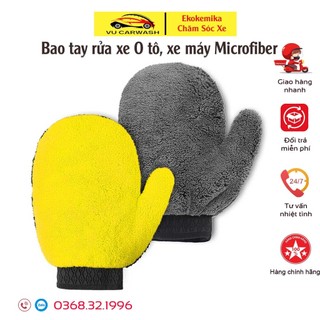 Bao tay rửa xe ô tô, xe máy sợi Microfiber - Gang tay lau bụi đa năng (gang màu vàng xám)