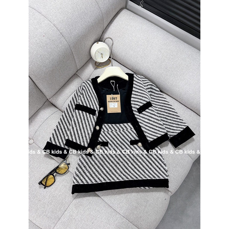 Sét bộ 3 chi tiết vải dạ áo vest + chân váy +áo hai dây cho bé gái