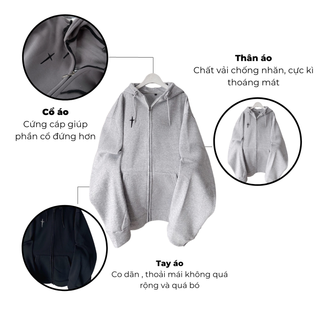 Áo Khoác Nỉ Bông Nam, Nữ Basic Unisex Nỉ From Rộng Màu Đen HDCT630