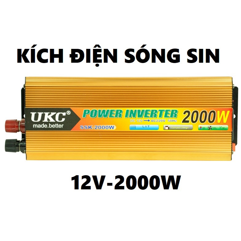 Bộ đổi nguồn inverter 12v lên 220v 2000W Sóng Sin-Máy Kich Điện UKC 12V-2000W Bảo Hành 2 Năm