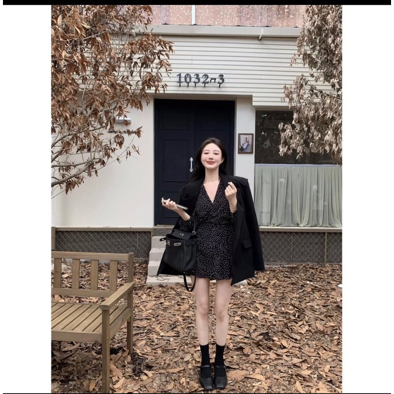 Váy vạt chéo chấm bi Fashion Dress short cut out