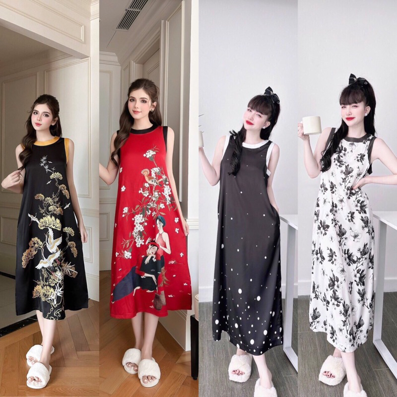 Đầm ngủ nữ chất lụa latin mặc ra đường mặc nhà cực xinh thoáng mát 1500