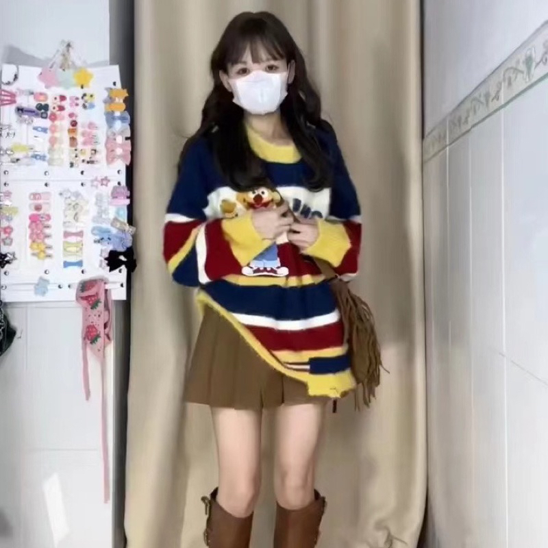 Áo len kẻ sọc nhiều màu sắc hoạ tiết dễ thương form rộng thời trang nam nữ