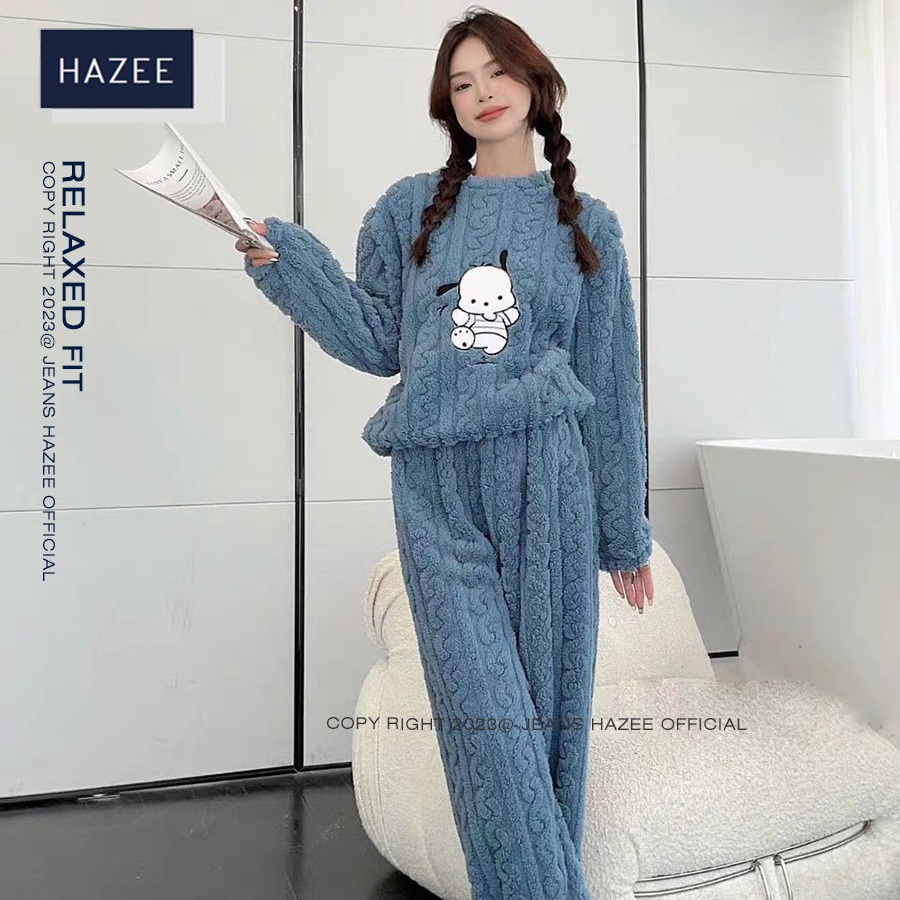 Áo lông cừu mềm họa tiết thêu cao cấp HAZEE, sét áo lông mềm tay dài mùa thu đông cho nữ