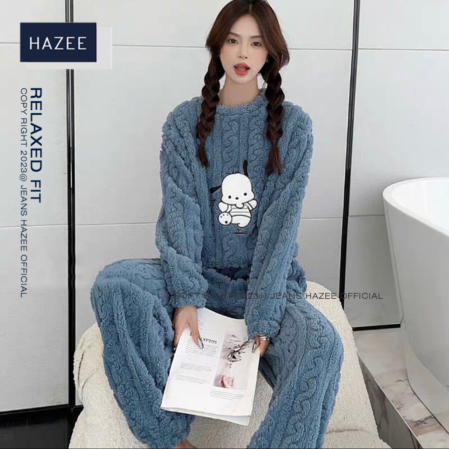 Áo lông cừu mềm họa tiết thêu cao cấp HAZEE, sét áo lông mềm tay dài mùa thu đông cho nữ