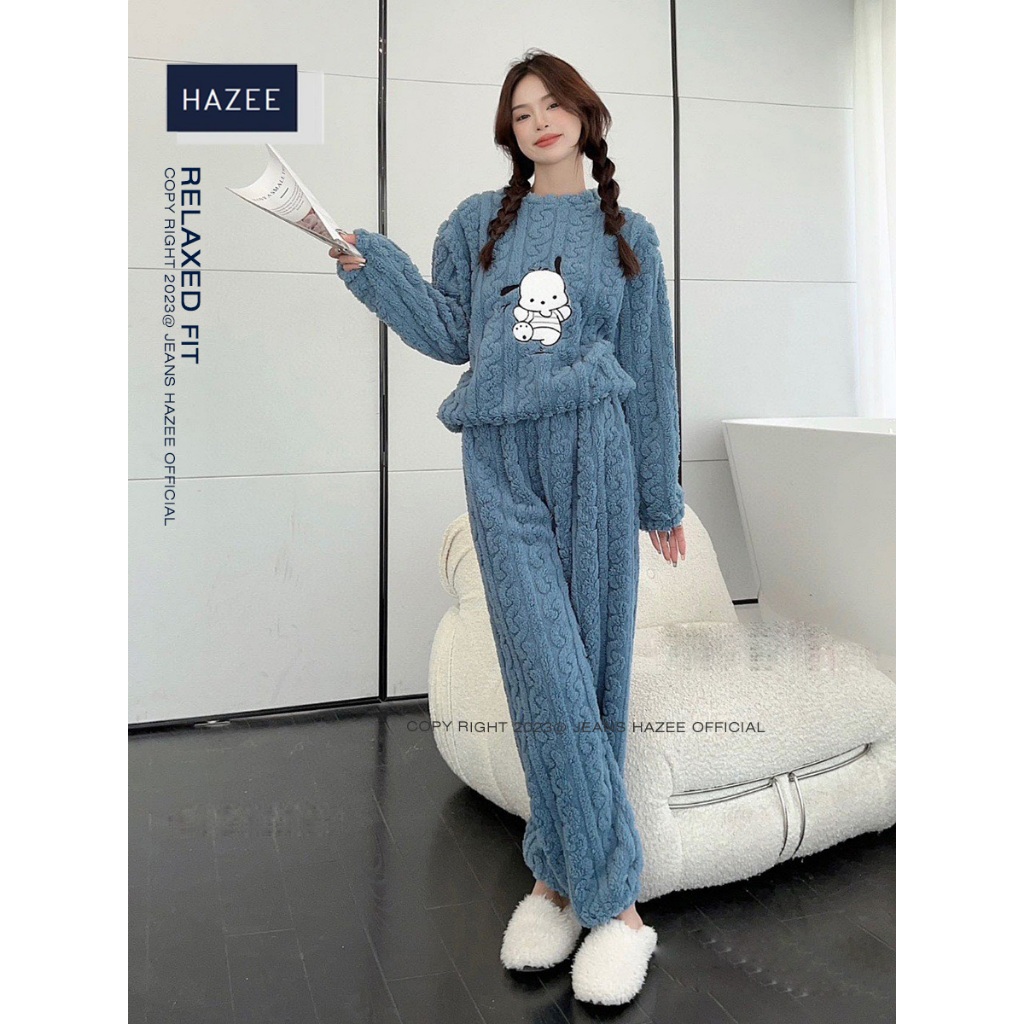 Áo lông cừu mềm họa tiết thêu cao cấp HAZEE, sét áo lông mềm tay dài mùa thu đông cho nữ