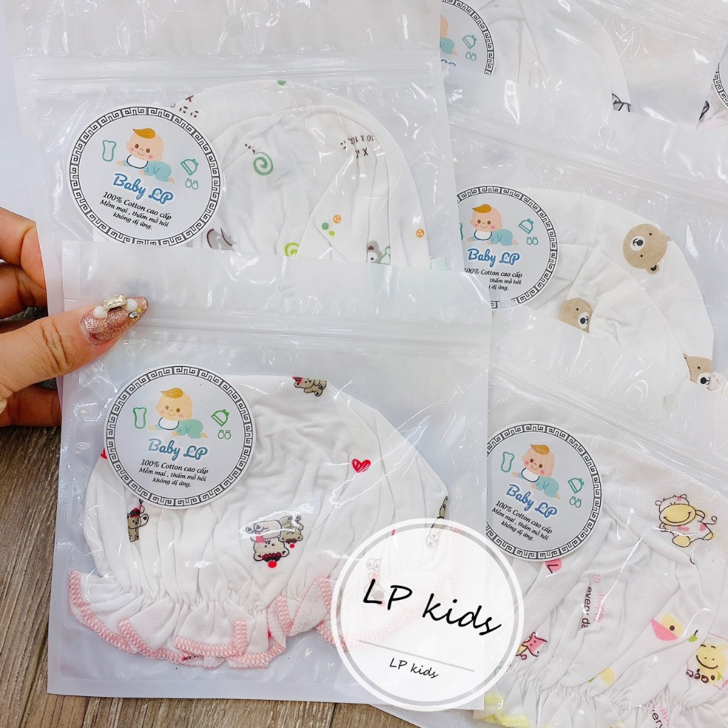 Mũ sơ sinh cotton tai bèo nỉ co dãn cho bé M02