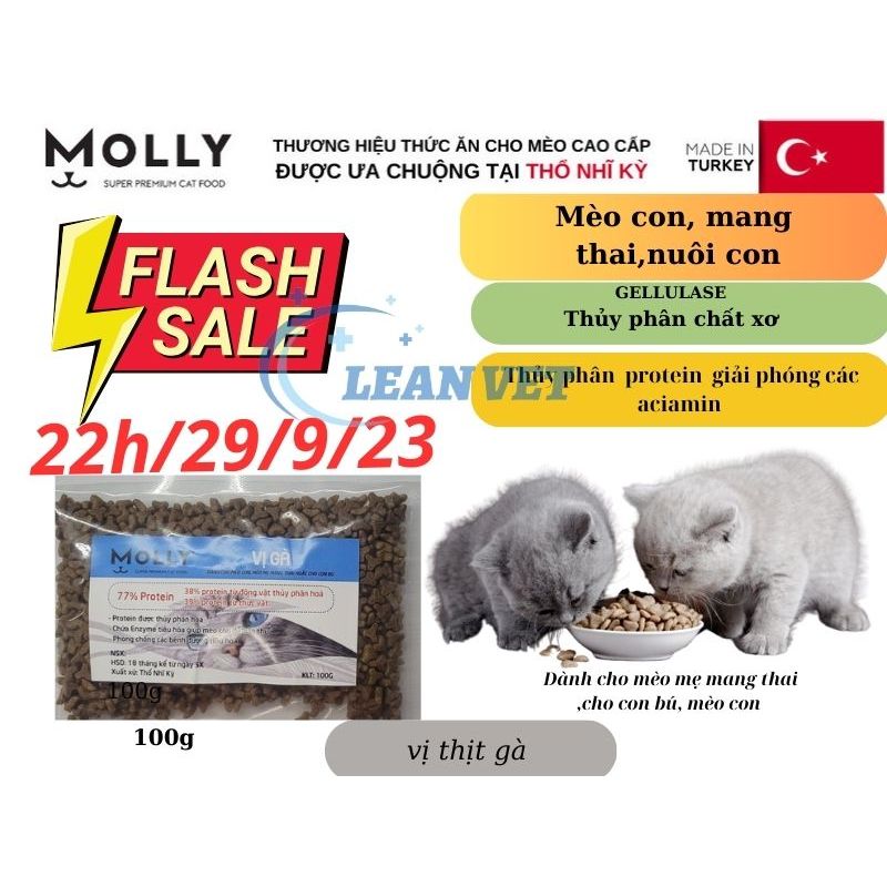 MoLLy Hạt Cho Mèo Con, Mèo Mẹ Mang Thai, Cho Con Bú Gói 100g, 500g Nhập Thổ Nhĩ Kỳ