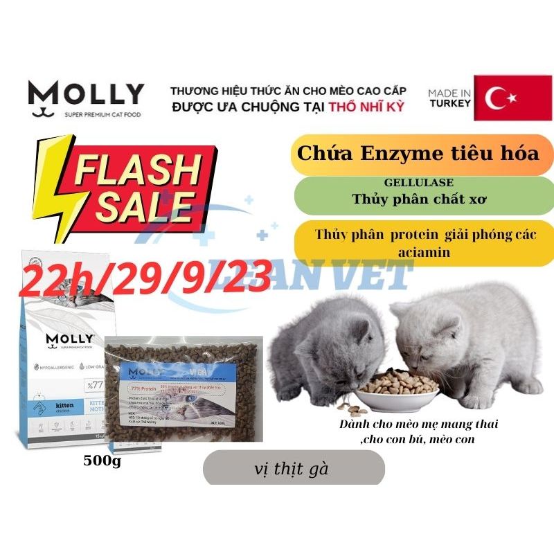 MoLLy Hạt Cho Mèo Con, Mèo Mẹ Mang Thai, Cho Con Bú Gói 100g, 500g Nhập Thổ Nhĩ Kỳ