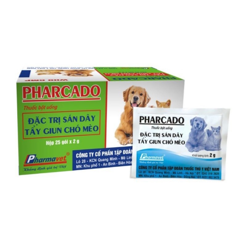 Đặc t r ị sán dây, tẩy giun chó mèo gói 2g PHARACADO