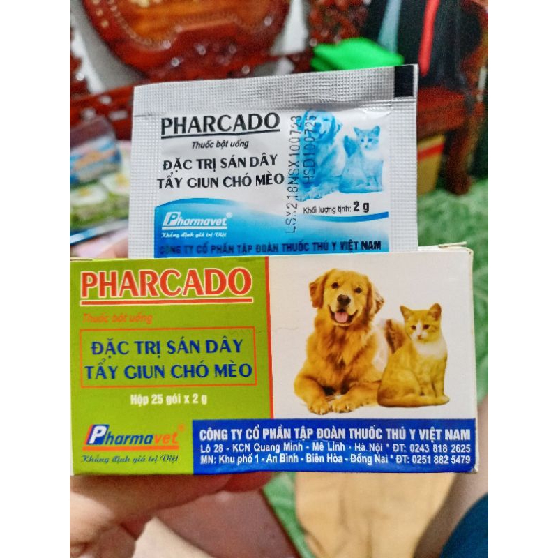 Đặc t r ị sán dây, tẩy giun chó mèo gói 2g PHARACADO
