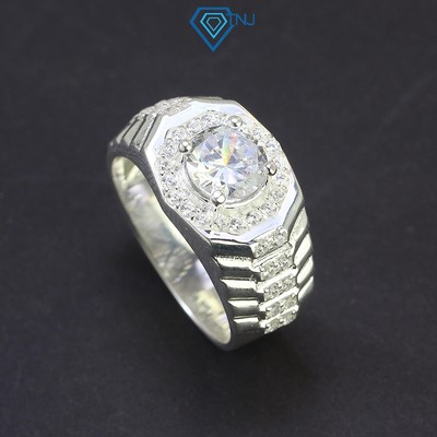 Nhẫn bạc nam đính đá sang trọng viền cách điệu hạ bậc sang trọng NNA0528 - Trang Sức TNJ