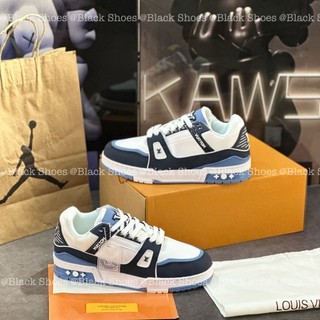Giày thể thao lv trainer 54 white blue,giày sneaker lv trắng xanh lục navy sc