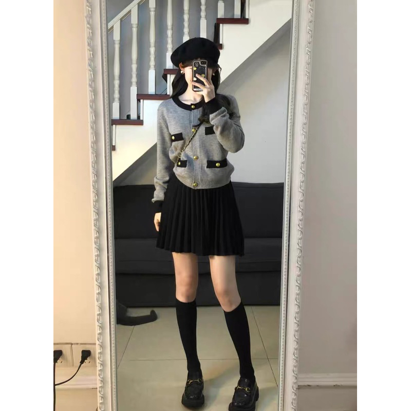 Áo khoác len mềm cổ tròn 4 túi giả basic dễ phối đồ