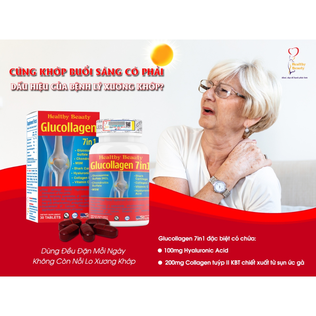 VIÊN UỐNG GLUCOLLAGEN 7IN1 -Thoái Hóa Khớp, Cột Sống hộp 60 viên và hộp 30 viên,Giúp tái tạo và nuôi dưỡng mô sụn