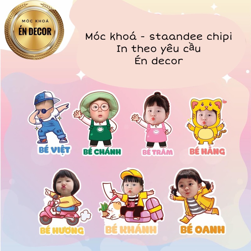 Móc khoá khắc tên bé ghép mặt chipi theo yêu cầu- Én decor