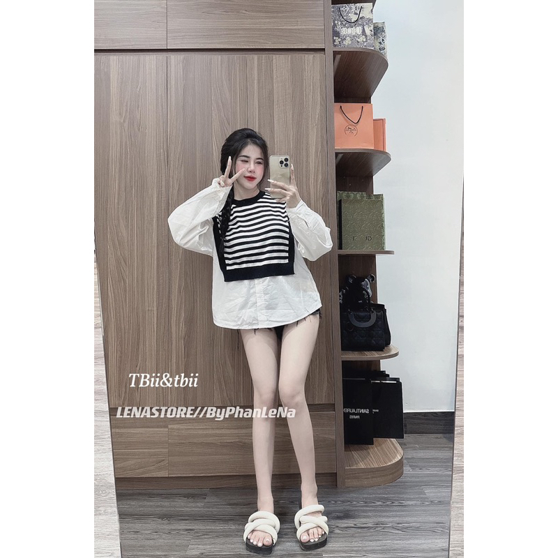 Áo Sơmi Babydoll Pha Len Kẻ