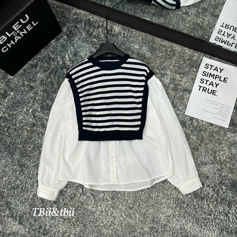 Áo Sơmi Babydoll Pha Len Kẻ