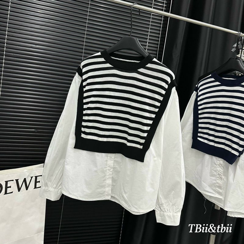 Áo Sơmi Babydoll Pha Len Kẻ