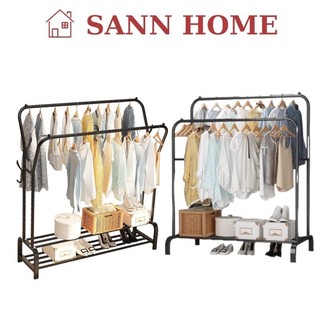 Giá treo quần áo kim loại có 2 giàn treo bằng sắt sơn tĩnh điện lắp đặt dễ dàng