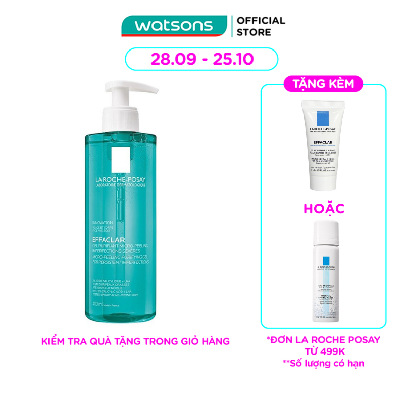 Gel Rửa Mặt & Tắm La Roche-Posay Effaclar Micro-Peeling Purifying Làm Sạch Bã Nhờn & Giảm Mụn 400ml