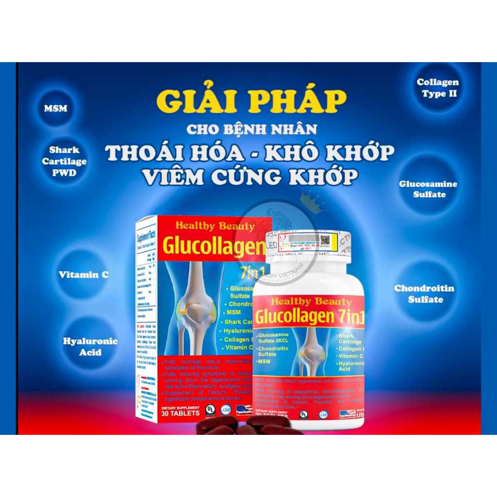 VIÊN UỐNG GLUCOLLAGEN 7IN1 -Thoái Hóa Khớp, Cột Sống hộp 60 viên và hộp 30 viên,Giúp tái tạo và nuôi dưỡng mô sụn
