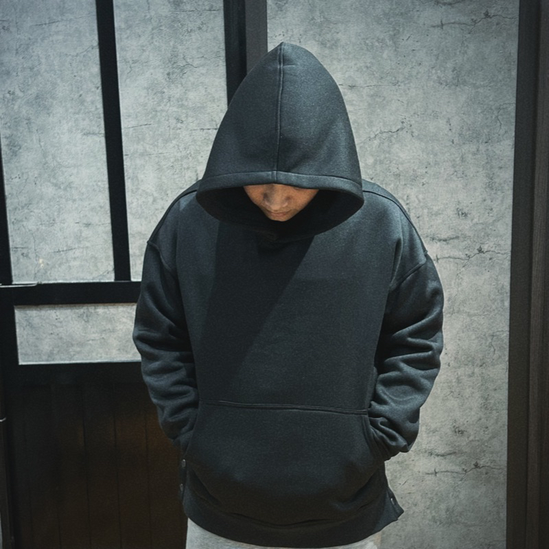 Áo hoodie unisex acid button đen khói Jiang Store - áo nỉ hoodie unisex form rộng trẻ trung