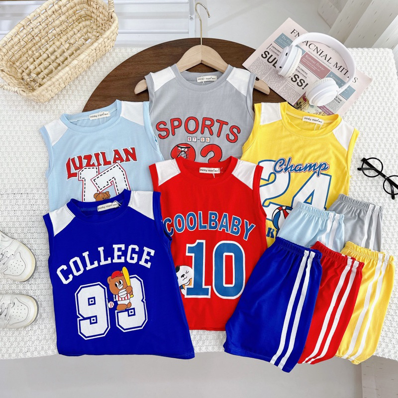 Size 8-26kg BỘ BA LỖ SỐ THUN LẠNH THỂ THAO CHO BÉ