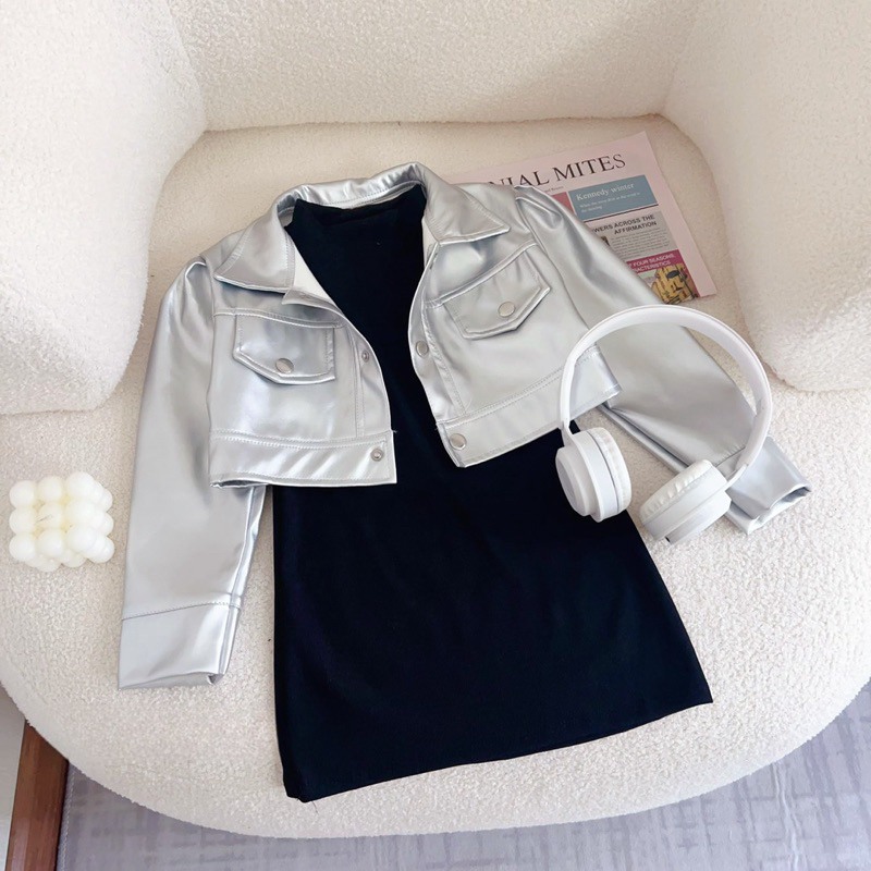 Váy bé gái, set váy body tăm kèm áo da dáng ngắn sành điệu cho bé 10-30kg