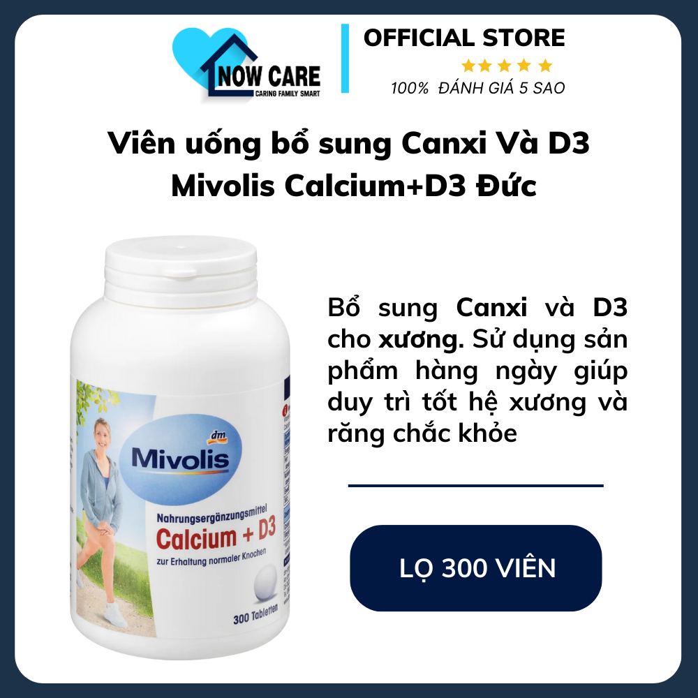 Viên uống bổ sung canxi và D3 Mivolis Calcium+D3 Đức lọ 300 viên
