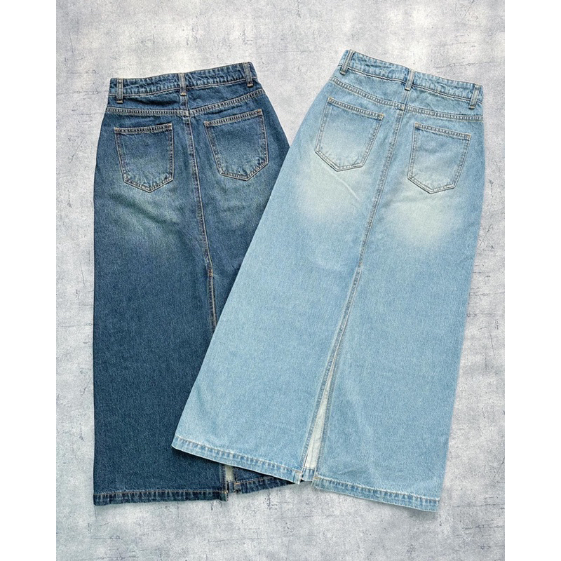 Chân váy dáng dài túi khoét giọt nước xẻ sau