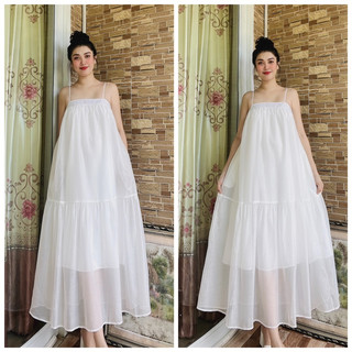 Đầm 2d voan tơ có túi màu trắng (gia.out-260k/sịp25k/cók50k.chat.dép)