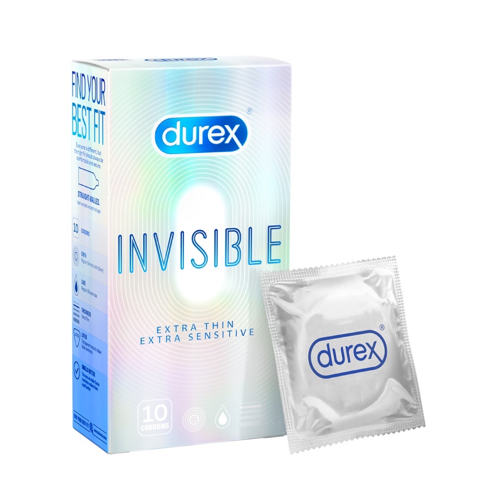 Bao cao su Durex Invisible siêu mỏng, size 52mm, hộp 10 bao