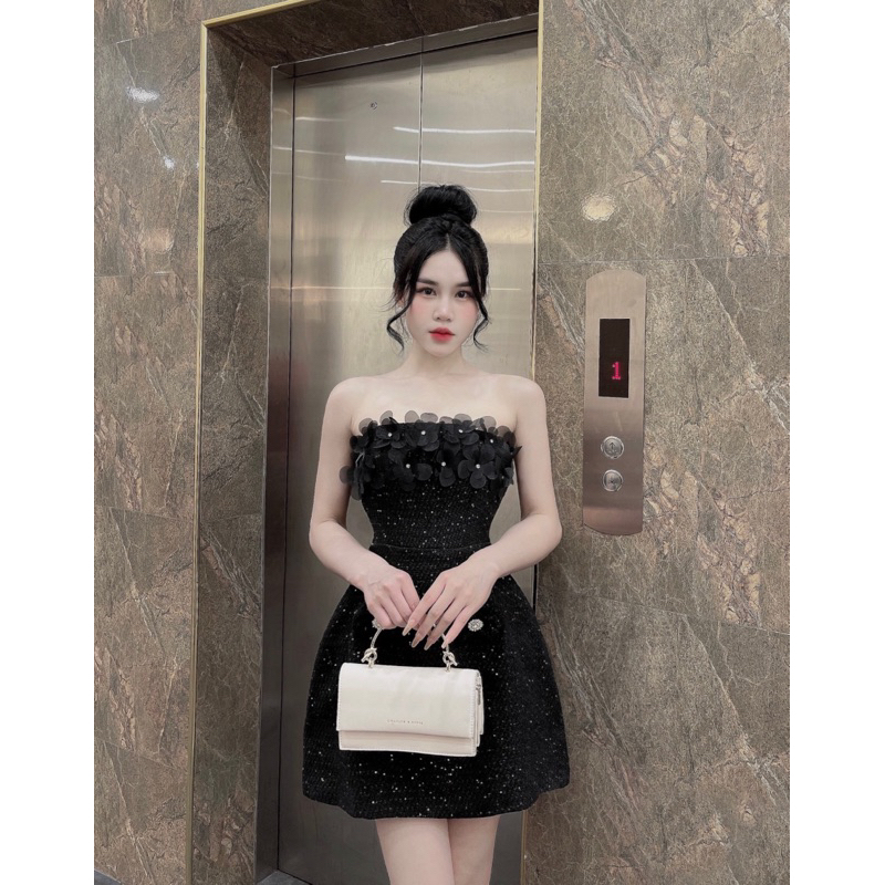 ĐẦM DẠ KIM TUYẾN ĐÍNH HOA+ĐÁ THỦ CÔNG VÔ CÙNG SANG