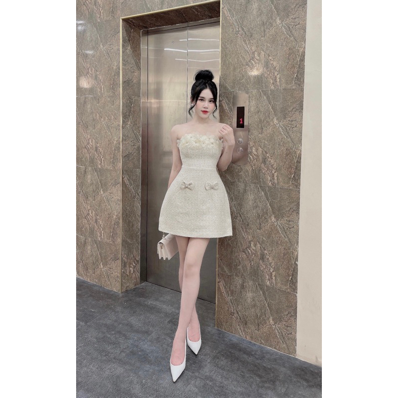 ĐẦM DẠ KIM TUYẾN ĐÍNH HOA+ĐÁ THỦ CÔNG VÔ CÙNG SANG