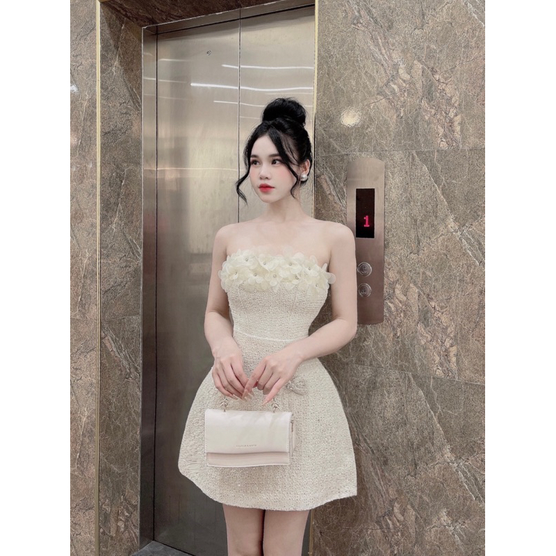 ĐẦM DẠ KIM TUYẾN ĐÍNH HOA+ĐÁ THỦ CÔNG VÔ CÙNG SANG