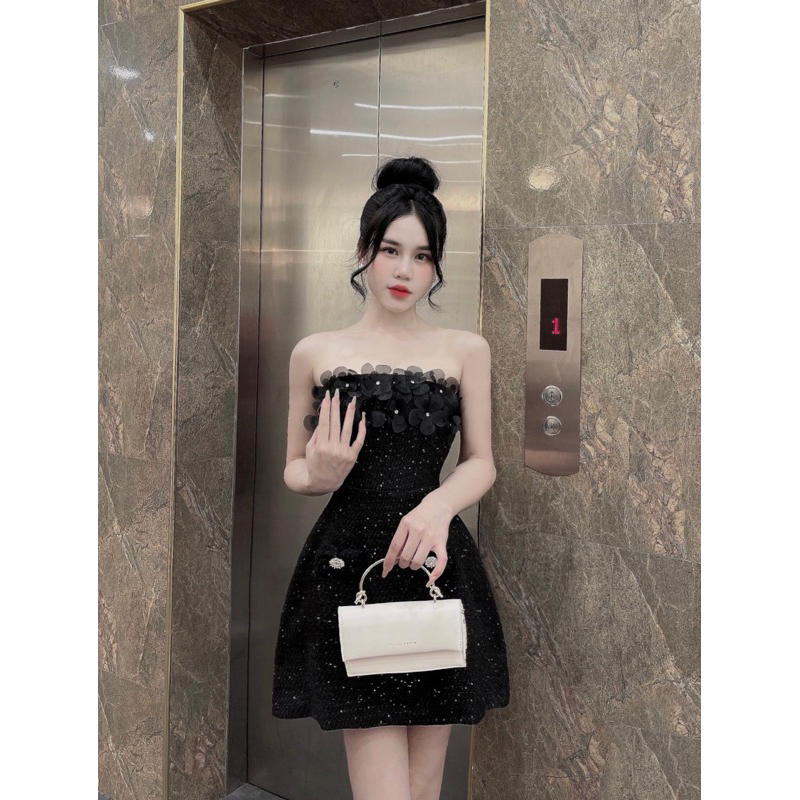 ĐẦM DẠ KIM TUYẾN ĐÍNH HOA+ĐÁ THỦ CÔNG VÔ CÙNG SANG