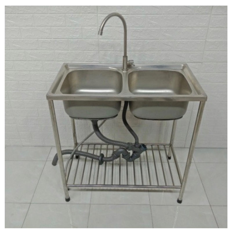 Bồn, chậu rửa chén bát inox 2 ngăn lớn có chân giá rẻ tại tphcm