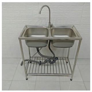Bồn, chậu rửa chén bát inox 2 ngăn lớn có chân giá rẻ tại tphcm