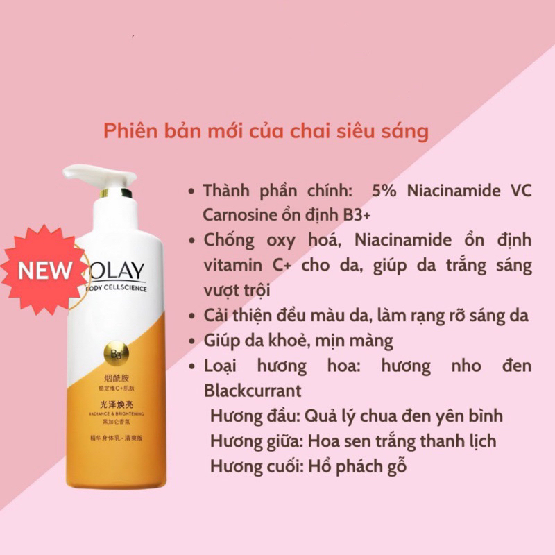 Sữa Dưỡng Thể Trắng Da OLAY Vitamin B3+ Retinol/Vitamin C Olay Bright Ultra Whitening