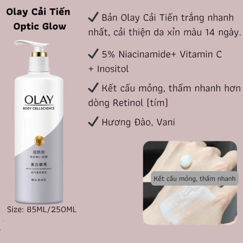 Sữa Dưỡng Thể Trắng Da OLAY Vitamin B3+ Retinol/Vitamin C Olay Bright Ultra Whitening