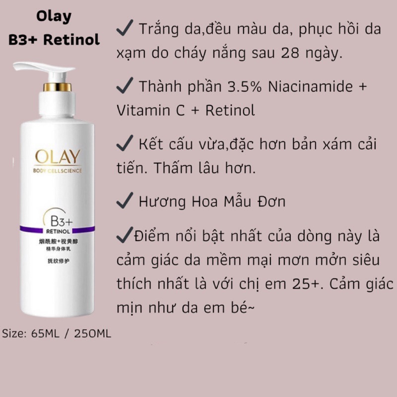 Sữa Dưỡng Thể Trắng Da OLAY Vitamin B3+ Retinol/Vitamin C Olay Bright Ultra Whitening