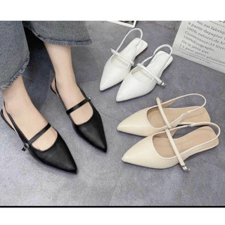 Sục bệt nữ bassic mũi nhọn Sandal nữ đế bệt mũi nhọn khuy cài ngang 3 màu E228 + E229