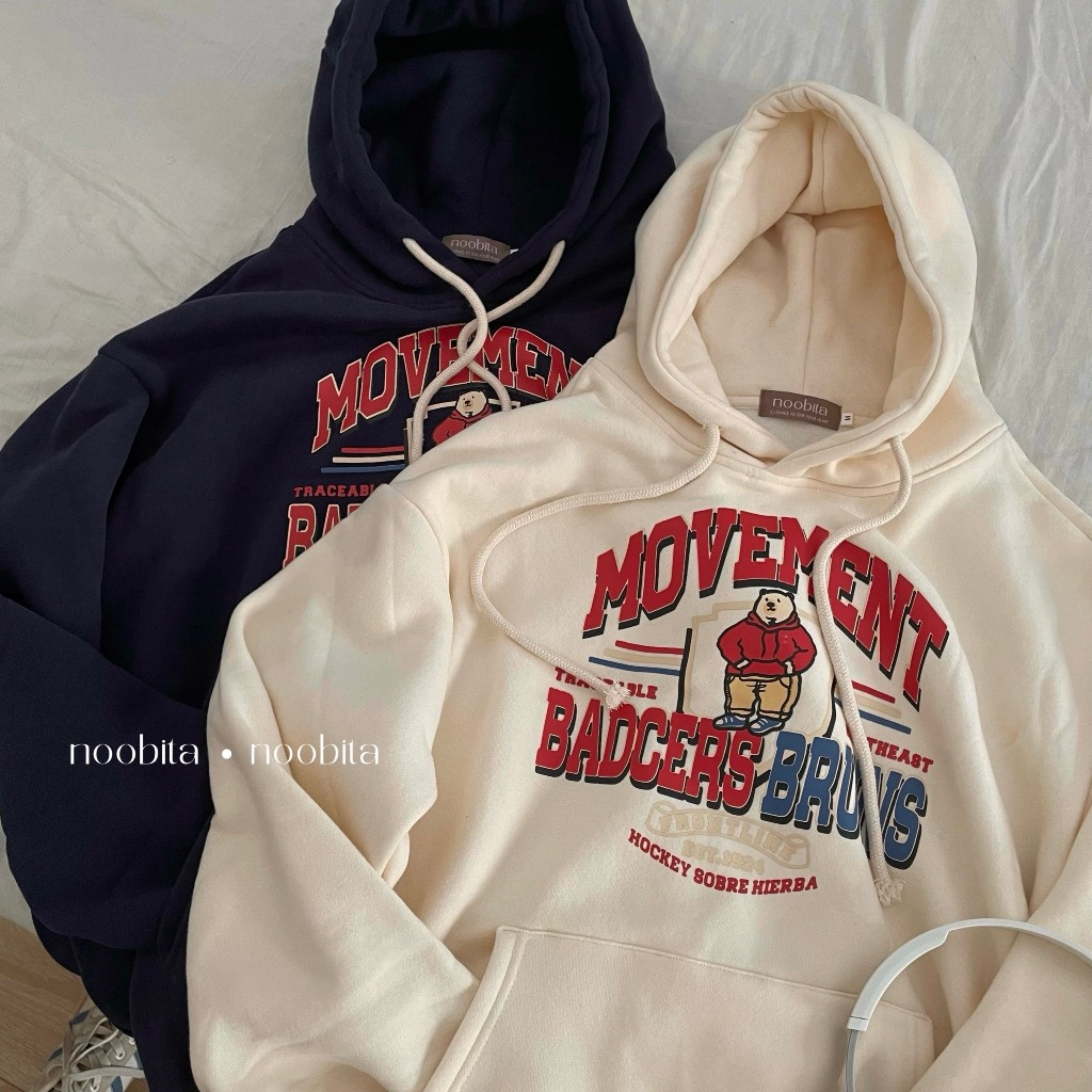 NOOBITA - Áo hoodie nỉ bông form rộng MOVERMENT 8042
