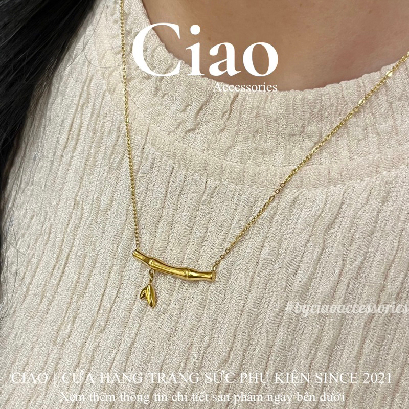 Dây chuyền/ Vòng cổ titan không gỉ thiết kế hình cây tre đơn giản Bamboo Ciao